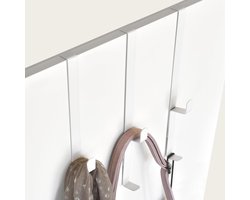 Deurhaken om in te haken tot 16 mm | 4x Dubbele Haken voor Deurgarderobe | Kledinghaken voor Deur en Kast (Wit)