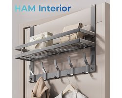 Deurhanger met Opbergrek - 3 Verschillende Maten - Large (6 Haken) - Eenvoudig te monteren – Stijlvolle deurorganizer met haken, ideaal voor slaapkamerdeuren, perfect voor het opbergen, stevig en gebruiksvriendelijk.