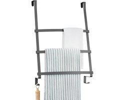 Deurkapstok - Handdoekrail zonder boren voor de badkamer - Handdoekladder om op te hangen met 3 stangen en 2 haken - Ook geschikt als halkapstok - Donkergrijs