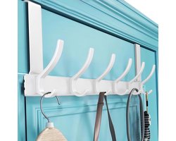 Deurkapstok met 6 Mentale Haken - Deurgarderobe voor Achterdeur - Kledinghaak voor Deur - UIniversele Deurhaken - Deurkapstok voor Badkamer - Wit - 6 Haken deurkapstok opdekdeur