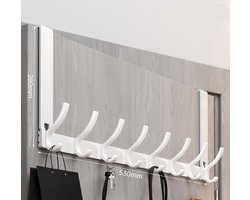 Deurkapstok met 8 haken, zowel boven als onder bruikbaar, voor optimale ruimtebenutting achter de deur, draagvermogen 20 kg, 53 cm × 28 cm × 5,5 cm, wit.