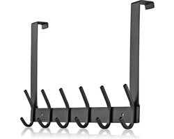 Deurkapstok om op te hangen - roestvrij staal - kledinghaken - Duitse deuren - deurhakenlijst - 6 haken - keuken - badkamer - zwart - dikte 45 cm deurkapstok opdekdeur