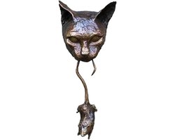 Deurklopper Kat - Sculptuur van Kat die Muizen Vangt - Houten Wanddecoratie voor Tuin en Woonkamer