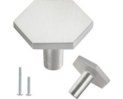 Deurknoppen Zeshoekig - Grepen Kast Lade - Meubels Upgraden - Geborsteld Nikkel - 35 x 26 mm - Zilver
