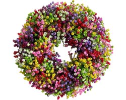 Deurkrans voor buiten, 40 cm, het hele jaar door, kunstmatige gipskruid, zomerdeurkrans, huisdeurdecoratie, krans van gedroogde bloemen, voor huis, slaapkamer, muur, feest, festivaldecoratie