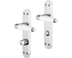 Deurkruk - Impresso Durban - Voor binnen - Ovaal deurschild met schroeven en toiletsluiting - Chroom - Wit - 2 stuks