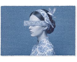 Deurmat 180x120 cm - Droogloopmat Portret - Klassiek - Wit - Blauw - Mat voor binnen - Schoonloopmat - Deurmatten met print - Inloopmat