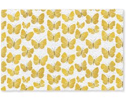 Deurmat 180x120 cm - Droogloopmat Vlinders - Botanisch - Illustratie - Geel - Wit - Mat voor binnen - Schoonloopmat - Deurmatten met print - Inloopmat