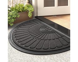 Deurmat - 50×80cm - Tapijt - Decoratieve deurmat - Halfronde, duurzame, antislip rubberen voordeurmat - Wasbare buitendeurmat - Geschikt voor binnen- en buiteningangen - Grijs