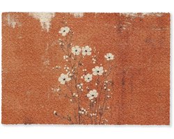 Deurmat 60x40 cm - Droogloopmat Bloemen - Wit - Subtiel - Roestkleur - Mat voor binnen - Schoonloopmat - Deurmatten met print - Inloopmat