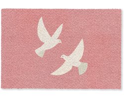 Deurmat 60x40 cm - Droogloopmat Duiven - Wit - Sierlijk - Mat voor binnen - Schoonloopmat - Deurmatten met print - Inloopmat