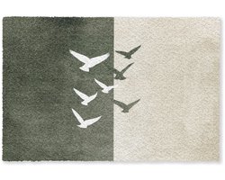 Deurmat 60x40 cm - Droogloopmat Japandi - Vogel - Groen - Mat voor binnen - Schoonloopmat - Deurmatten met print - Inloopmat