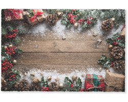 Deurmat 60x40 cm - Droogloopmat Kerstdecoratie - Geschenken - Hout - Veelkleurig - Mat voor binnen - Schoonloopmat - Deurmatten met print - Inloopmat