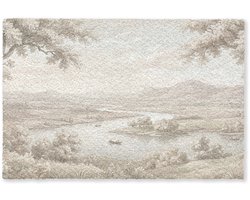 Deurmat 60x40 cm - Droogloopmat Rivierlandschap - Bergen - Natuur - Vintage - Beige - Mat voor binnen - Schoonloopmat - Deurmatten met print - Inloopmat