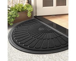 Deurmat 60x90cm - Deurmat voor binnen en buiten - Halfronde, duurzame, antislip rubberen deurmat voor binnen en buiten, vangt vuil en modder op - Zwart