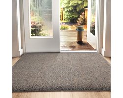 Deurmat 80 x 120 cm, antislip droogloopmat voor binnen en buiten, super absorberend entreetapijt, machinewasbaar, zachte vloermat, bruin-blauw