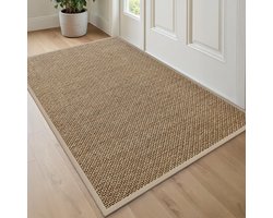 Deurmat 90 x 140 cm, antislip vuilopvangende deurmatten voor binnen met rubberen achterkant, onopvallende entreematten voor entree, terras, Beige
