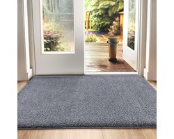 Deurmat 90 x 150 cm, antislip droogloopmat voor binnen en buiten, super absorberend entreetapijt, machinewasbaar, zachte vloermat, grijs-blauw