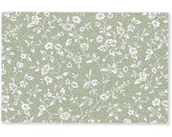 Deurmat 90x60 cm - Droogloopmat Bloemen - Print - Groen - Wit - Mat voor binnen - Schoonloopmat - Deurmatten met print - Inloopmat