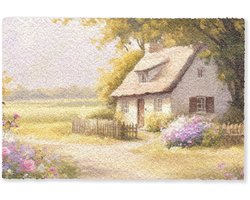 Deurmat 90x60 cm - Droogloopmat Huisje - Hout - Bloemen - Mat voor binnen - Schoonloopmat - Deurmatten met print - Inloopmat