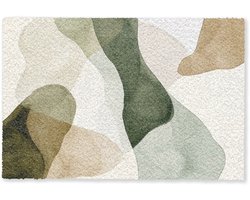 Deurmat 90x60 cm - Droogloopmat Japandi - Abstract - Groen - Mat voor binnen - Schoonloopmat - Deurmatten met print - Inloopmat