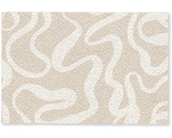 Deurmat 90x60 cm - Droogloopmat Lijnen - Abstract - Beige - Wit - Minimalistisch - Mat voor binnen - Schoonloopmat - Deurmatten met print - Inloopmat