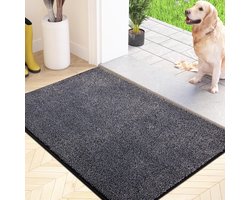 Deurmat, antislip barrièrematten voor binnen en buiten, super absorberend toegangskleed, machinewasbaar, zacht vloermat, tapijt (zwart-grijs, 60 x 90 cm)