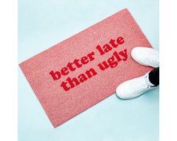 Deurmat Better Late Than Ugly - Roze/Rood - 60x40 cm - Fisura - Kokosvezel - PVC - Antislip