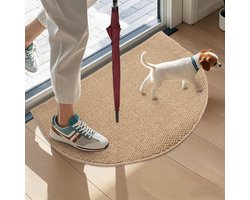 Deurmat - Halfronde deurmat - Vloermat binnen buiten - Entreemat - Antislip - Wasbaar - Stofwerend - Voor de voordeur en hal - 50 x 80 cm - Bruin