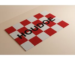 Deurmat - Houdoe - 50x70cm - 4mm - 100% polypropyleen - PVC rug - Houdoe - Brabantse vlag - Rood/wit ruit - Wasbaar - Brabantse deurmat