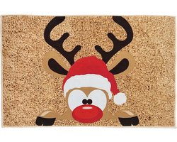 Deurmat Kerst Rendier - 50 x 80 cm - Antislip - Wasbaar - Fluweel