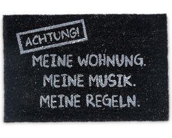 deurmat kokos - MEINE WOHNUNG grappig - 40 x 60 cm - antislip - zwart