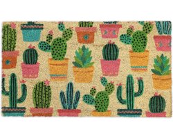 deurmat kokos - met cactussen - 75 x 42 cm - antislip - binnen en buiten - weerbestendig