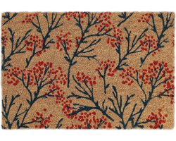 Deurmat kokos - met print bomen - 40 x 60 cm - antislip - binnen - buiten