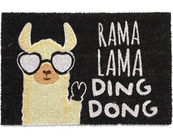 deurmat lama - met tekst - 40 x 60 cm - antislip - weerbestendig - zwart-wit-crème