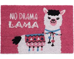 deurmat lama - no drama lama - 40 x 60 cm - antislip - weerbestendig - roze-wit