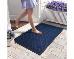 Deurmat voor buiten, 45 x 75 cm, vloermat, vuilvangmat, antislip, voetmat, buitendeurmat, wasbaar, entree tapijt voor ingang, hal, tuin, buiten, huisdier (Blue ZWART)