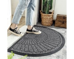 Deurmat voor buiten - Vloermat halfrond - Entree schoonhouden - Wasbaar weerbestendig - 50 x 80 cm - Grijs