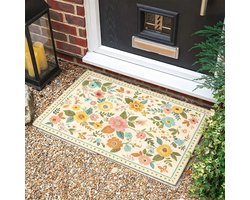 Deurmat/tapijt - Machinewasbaar - Minitapijt met Boheemse bloemenprint - Antislip - Geschikt voor entrees, keukens, voordeuren, binnenhallen en kinderkamers (Gebroken wit 40*60 cm)