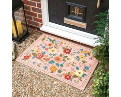 Deurmat/tapijt - Machinewasbaar - Minitapijt met Boheemse bloemenprint - Antislip - Geschikt voor entrees, keukens, voordeuren, binneningangen en kinderkamers (Roze 40*60cm)