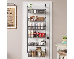 Deurrek, rek met manden, hangrek, koelkast, kruidenrek, roestvrij staal, hangend, keukenorganizer, opslag (6 etages, zwart)