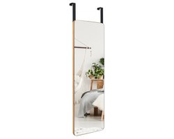 Deurspiegel Wandspiegel met Bamboeframe Moderne Hangende Make-upspiegel voor Hal Woonkamer Slaapkamer 100 x 35 cm