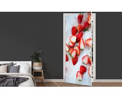 Deursticker Aardbei - Fruit - Marmer - 75x205 cm - Deurposter