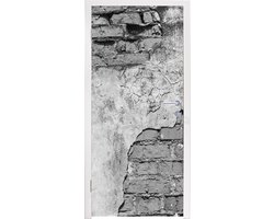 Deursticker Muur - Baksteen - Beton - Zwart - Wit - 95x235 cm - Deurposter