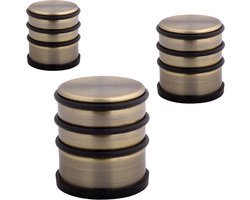 Deurstopper DARA antiek messing - 3 stuks - deurstop rond - zonder schroeven - diameter 7 cm en hoogte 7,7 cm