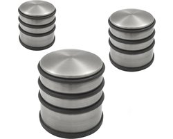 Deurstopper DARA nikkel satijn - 3 stuks - deurstop rond - zonder schroeven - diameter 7 cm en hoogte 7,7 cm