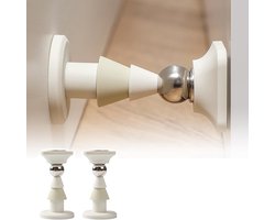 Deurstopper - Deurbuffer - Magnetische deurstopper - Robuust roestvrij staal -Magnetische Deurvanger - Wandmontage en vloermontage - Magnetische deurstopper voor binnen en buiten - Wit - 2 stuks