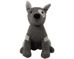 Deurstopper hond grijze ruit 18x20x28cm