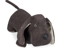 deurstopper hond - stof - zandvulling - binnen - vloer - zware knuffel - 14 x 32 x 14 cm - bruin