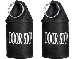 Deurstopper met ring van canvas -  functionele hoogte: 16cm - SET 2-Stuks gevuld met zand - zwart